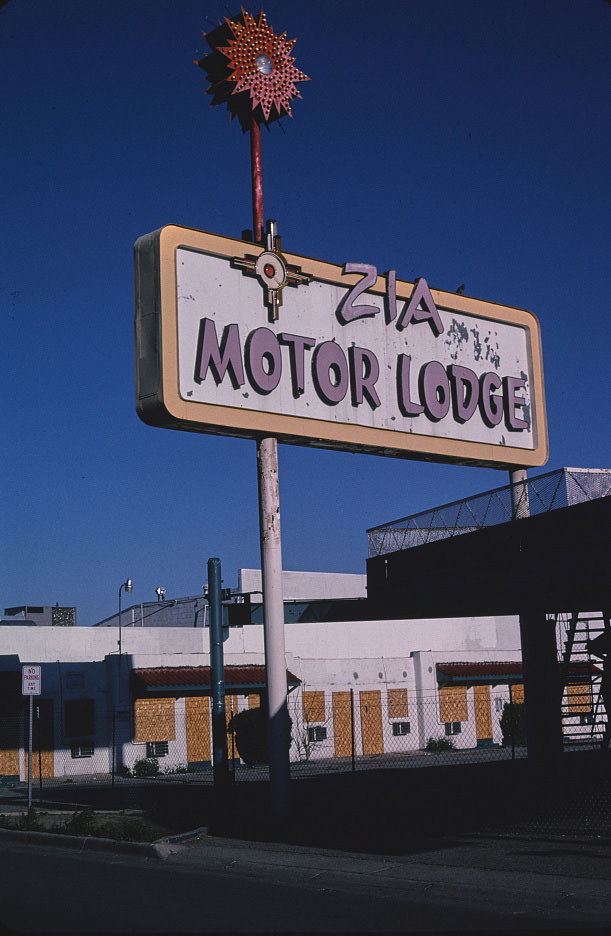 Zia Motor Lodge sign, Albuquerque, New Mexico, 1999