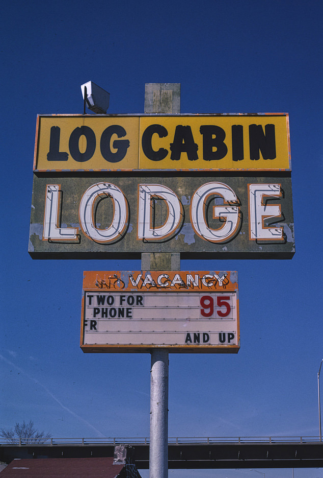Log Cabin Lodge sign, Gallup, New Mexico, 1999