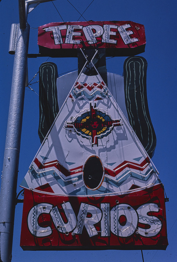 Jene's Teepee Gifts sign, Tucumcari, New Mexico, 1985