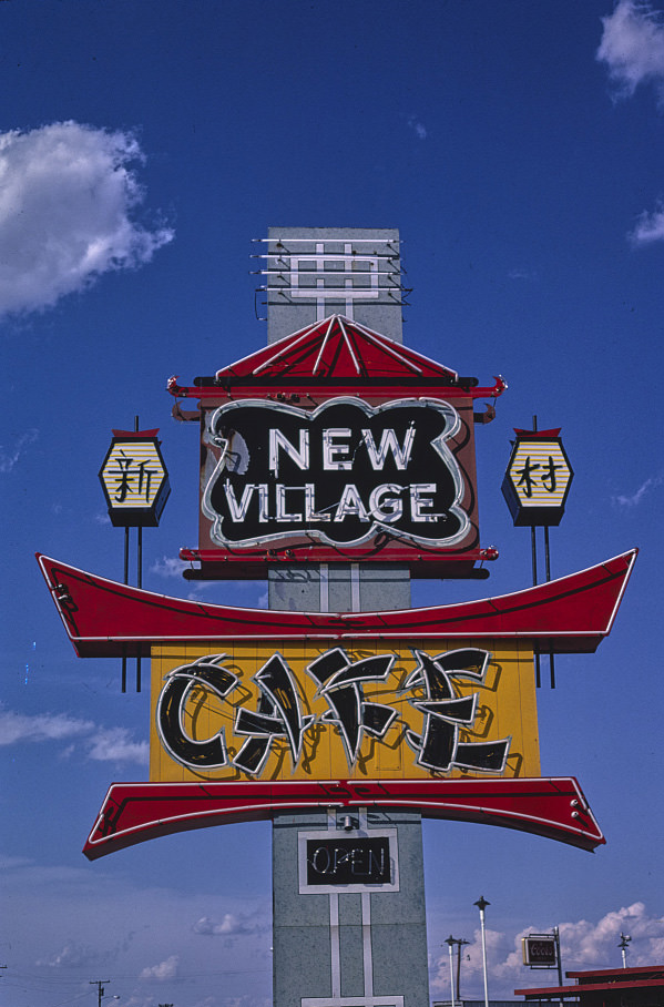 New Village Cafe sign, Hobbs, New Mexico, 1985