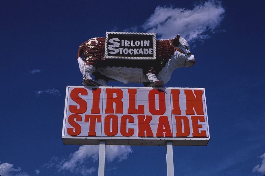 Sirloin Stockade sign, Hobbs, New Mexico, 1982