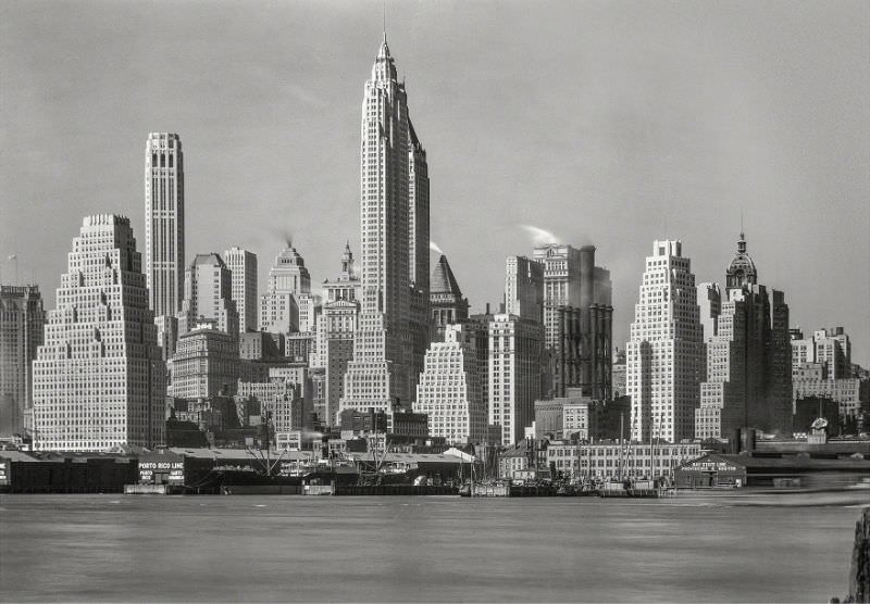 Lower Manhattan from foot of Brooklyn Bridge, New York City, April 4, 1932