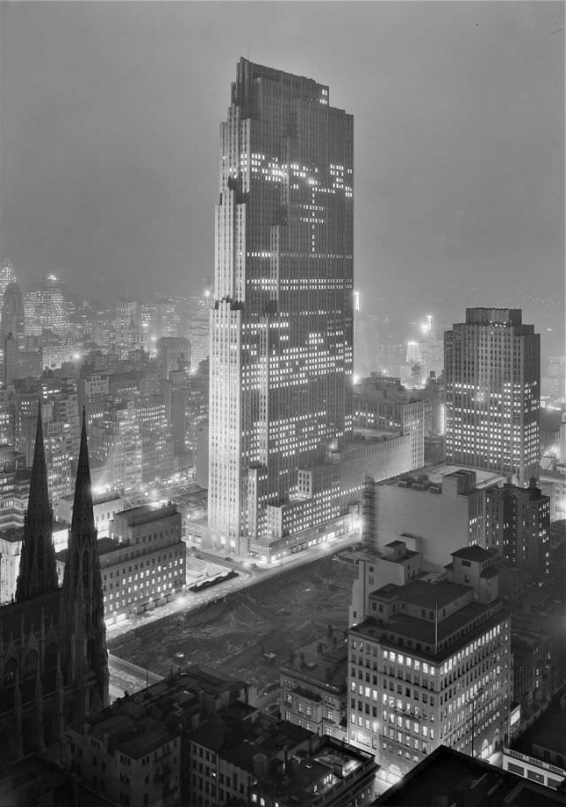 Rockefeller Center and the RCA Building from 515 Madison Avenue, New York City, December 5, 1933