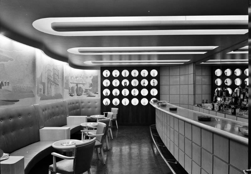 General view of barroom of Seagram's Distillers Corp., Chrysler Building, New York City, August 1939