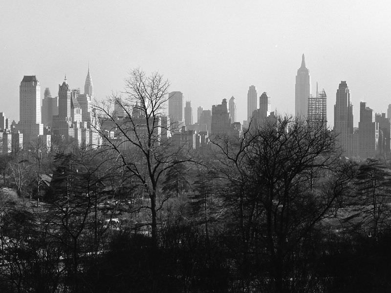 Midtown skyline from Central Park at 85th Street, New York City, April 16, 1931