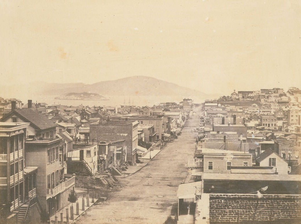 View down Stockton street, May 1855