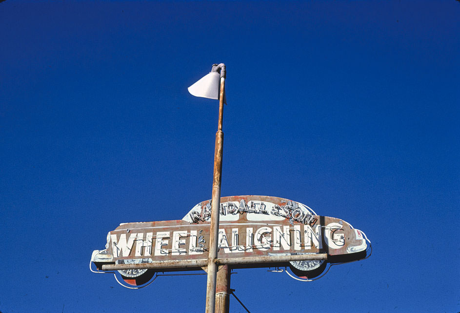 Wheel align sign, San Diego, 1979