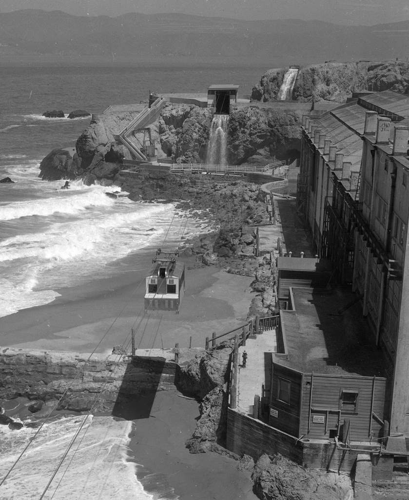 Sky Tram ran from Cliff House past the Sutro Baths to Point Lobos is nearing completion, 1955