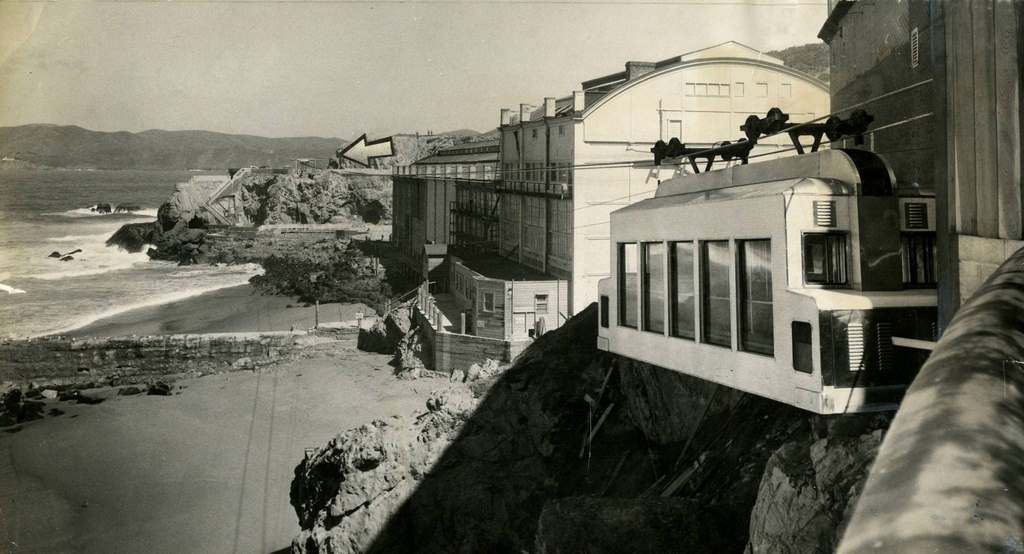 A thousand foot long scenic sky tram began carrying passengers from the Cliff House Terrace to Point Lobos on May 3, 1955.