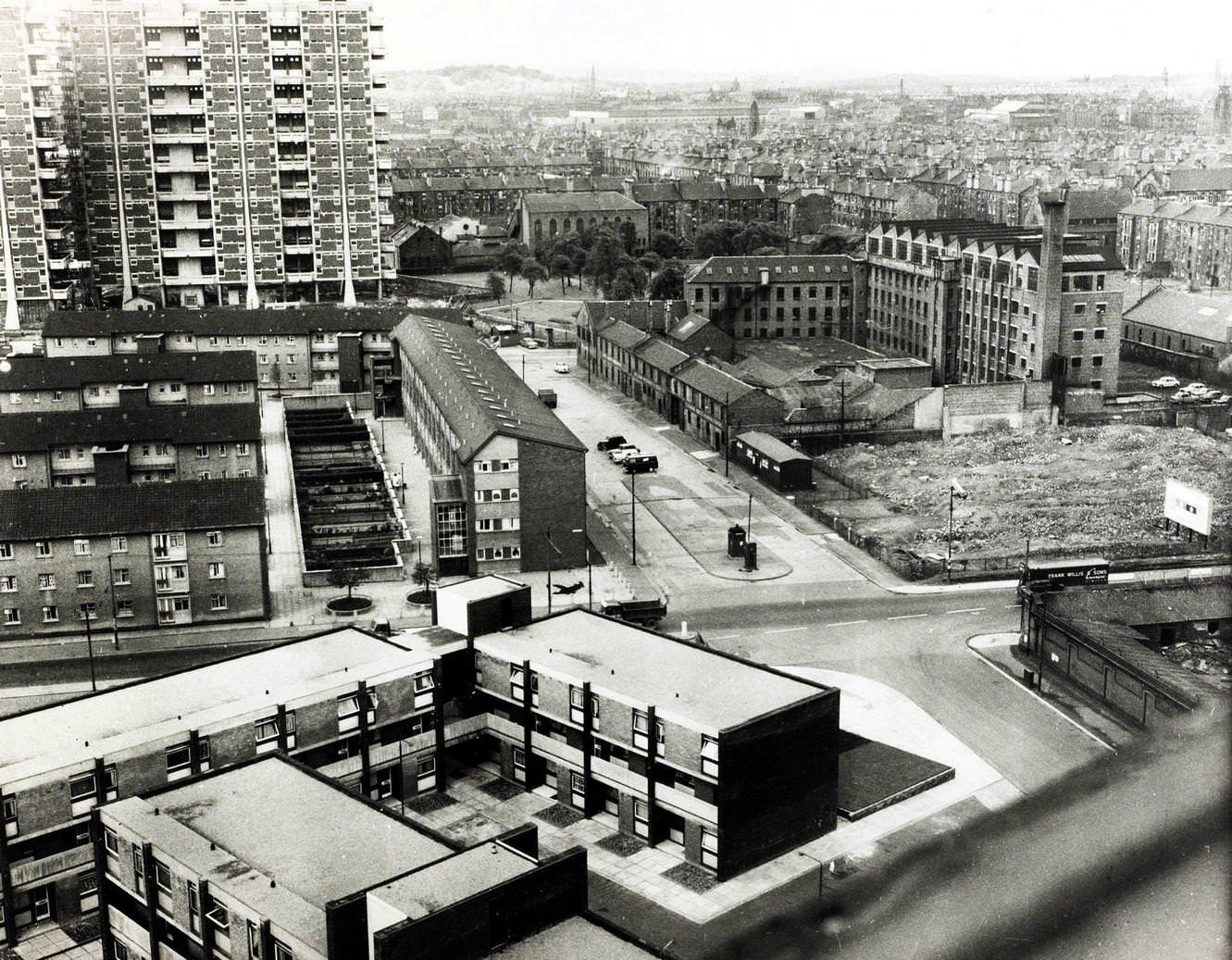 A view of Glasgow, Scotland, looking towards the city centre from the new Gorbals flats, 1964