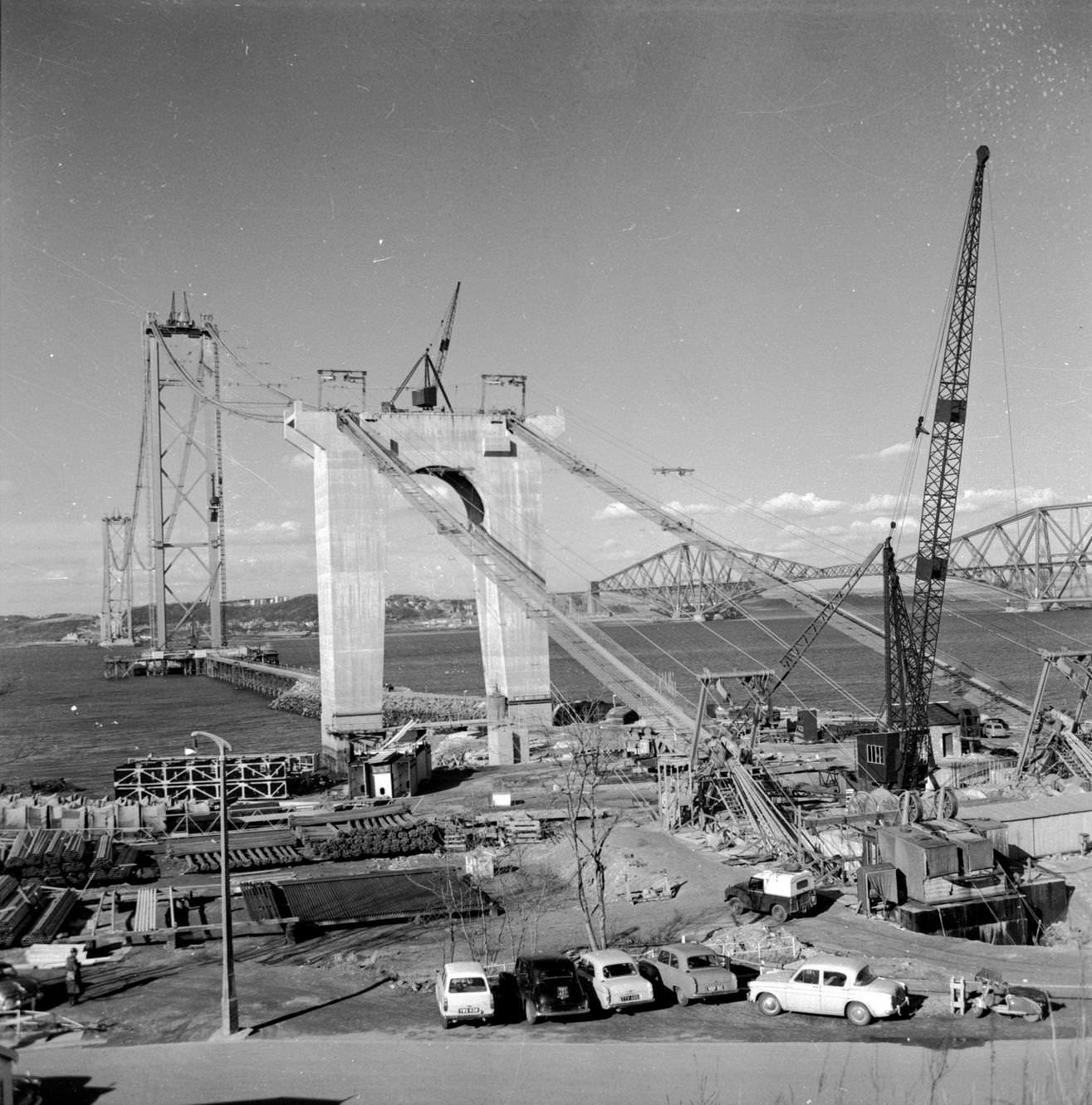 The end of the Forth Road Bridge in Scotland, where the suspension cables are anchored, 1962