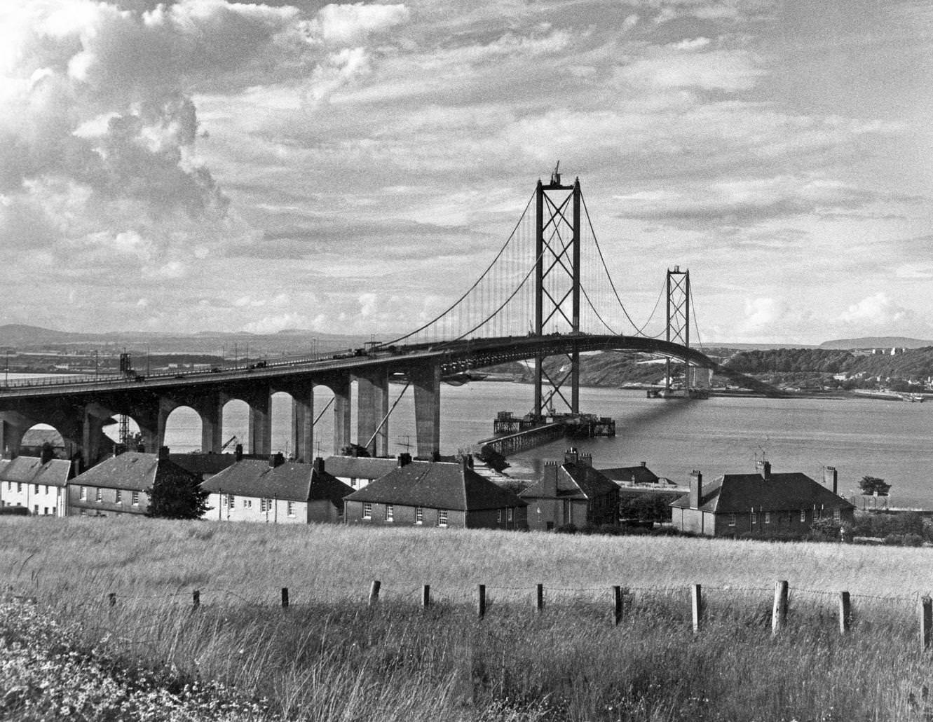 The Forth Road bridge from South Queensferry to North Queensferry, shortly after construction, August 1964.