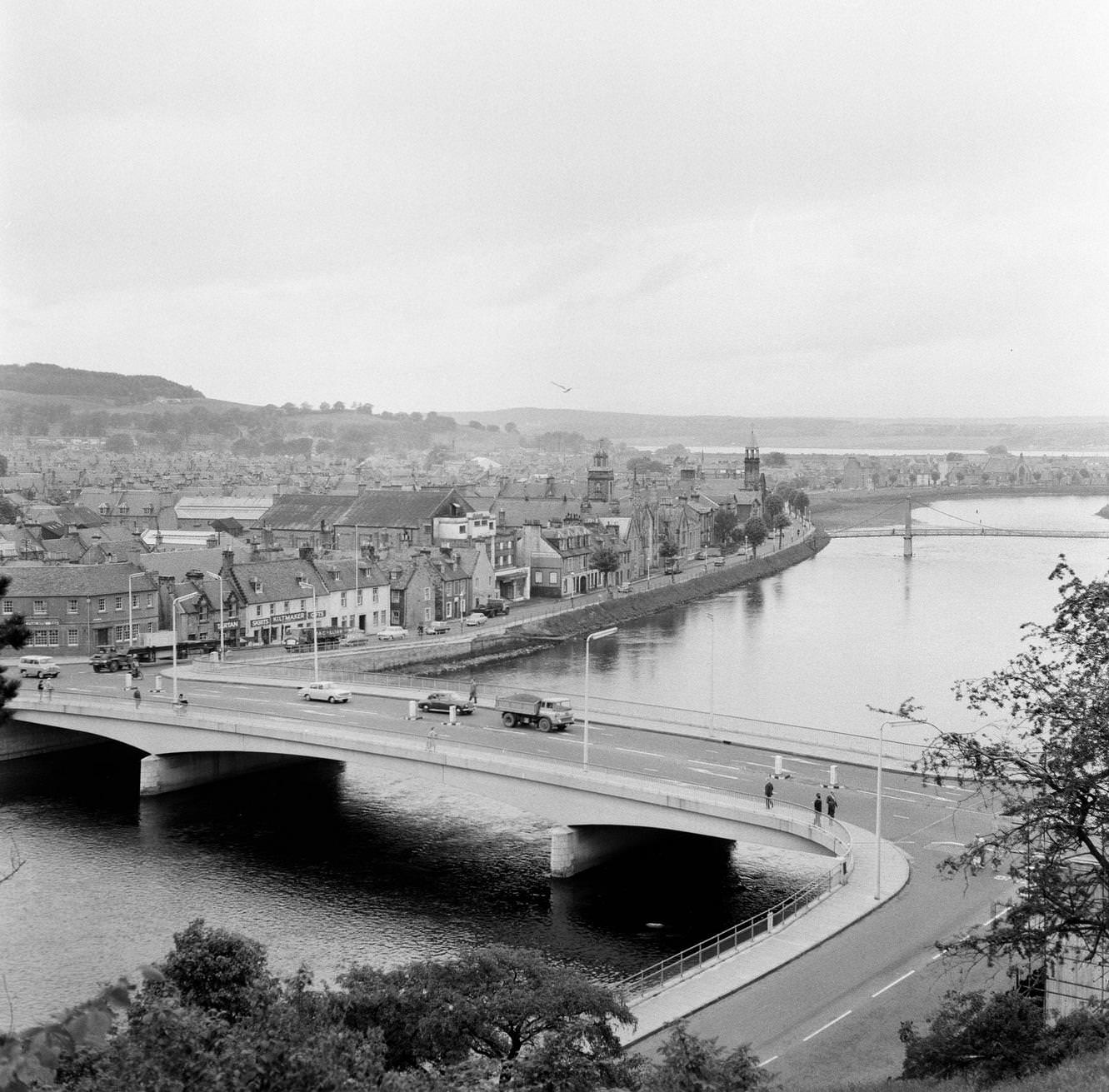 Ness Bridge over the River Ness in Inverness, Inverness-shire, 17th June 1964.