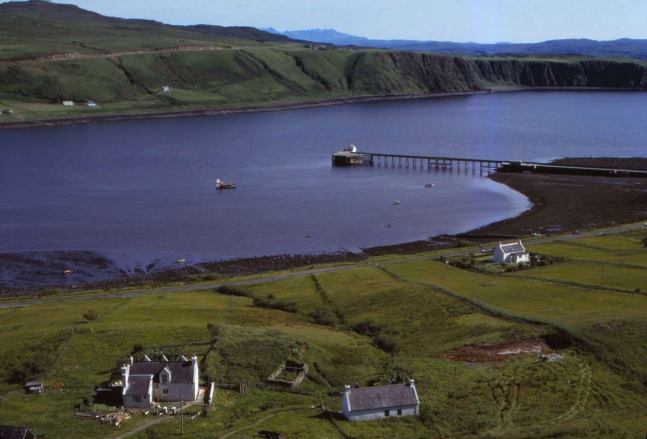 Village of Uig, and Jetty for ferry to outer Hebrides, Isle of Skye, Scotland, 1960s