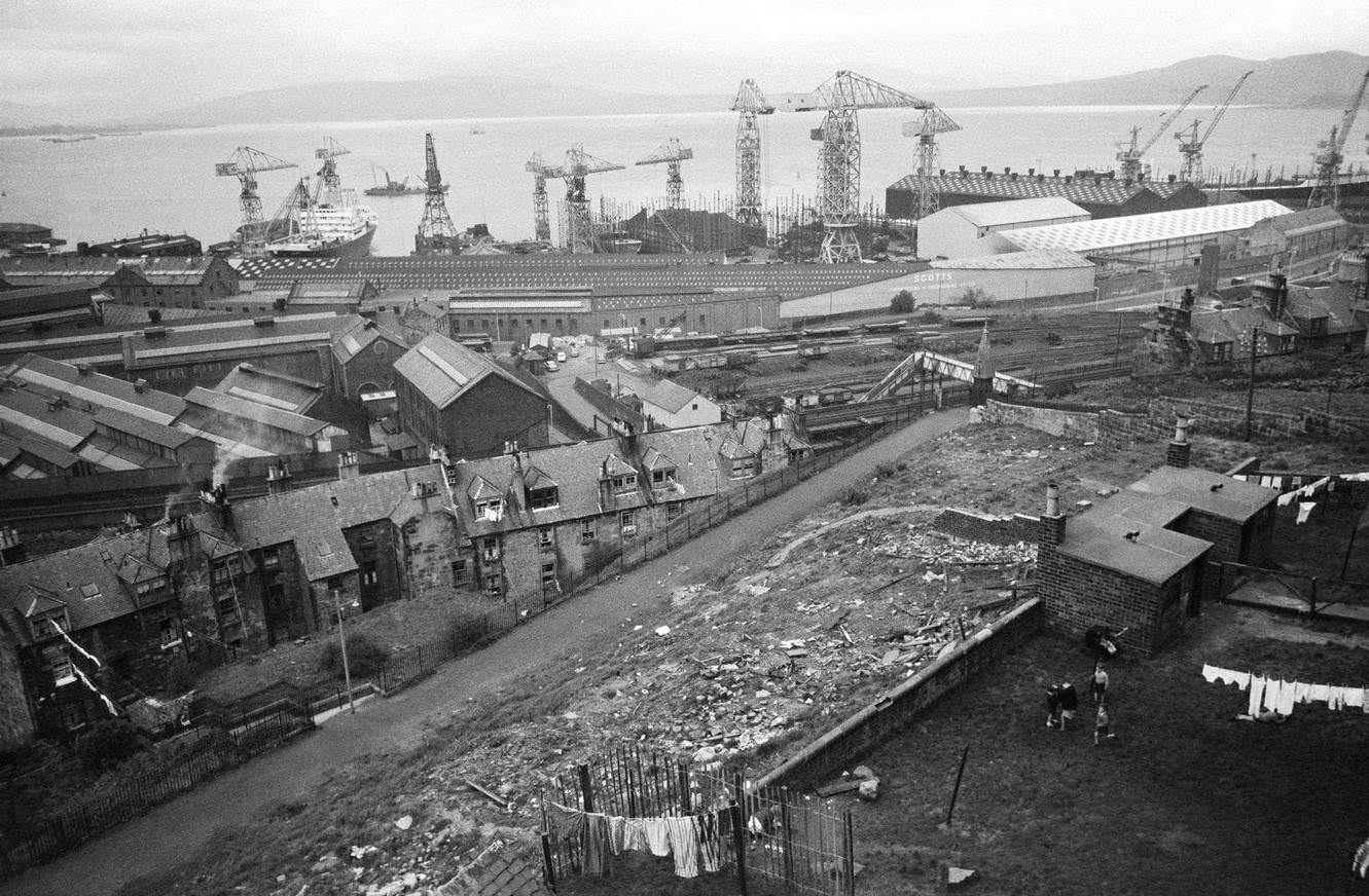 A view of a shipyard at Greenock on the Clyde, Scotland, 1963.