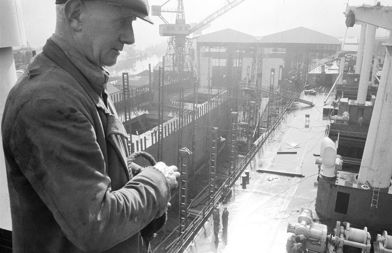A worker at a shipyard in Greenock on the Clyde, Scotland, 1963.