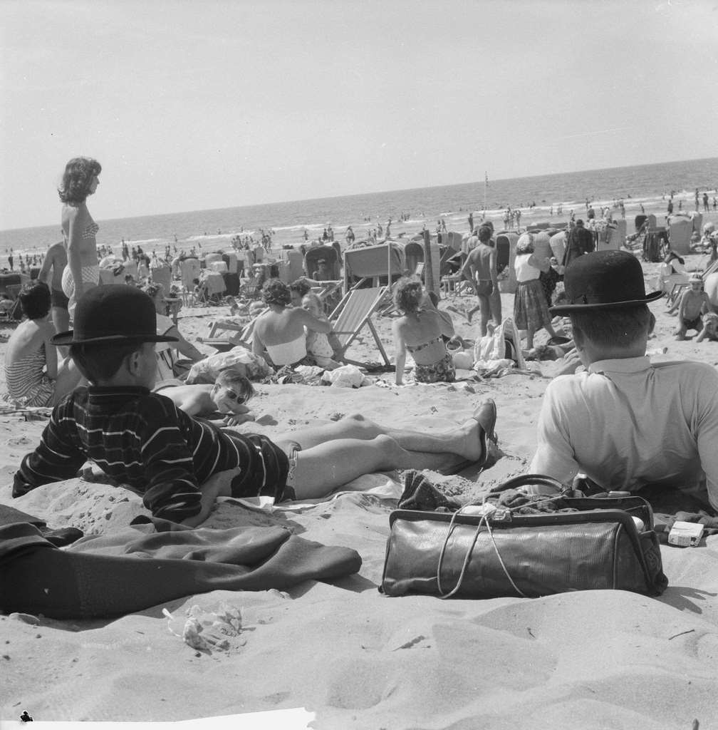 People enjoying at Beach in Zandvoort, The Netherlands August 2, 1960,
