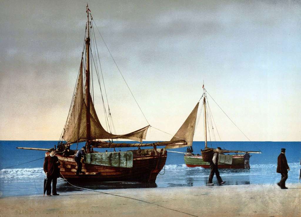 The beach at Pinken, Scheveningen, Holland, 1900