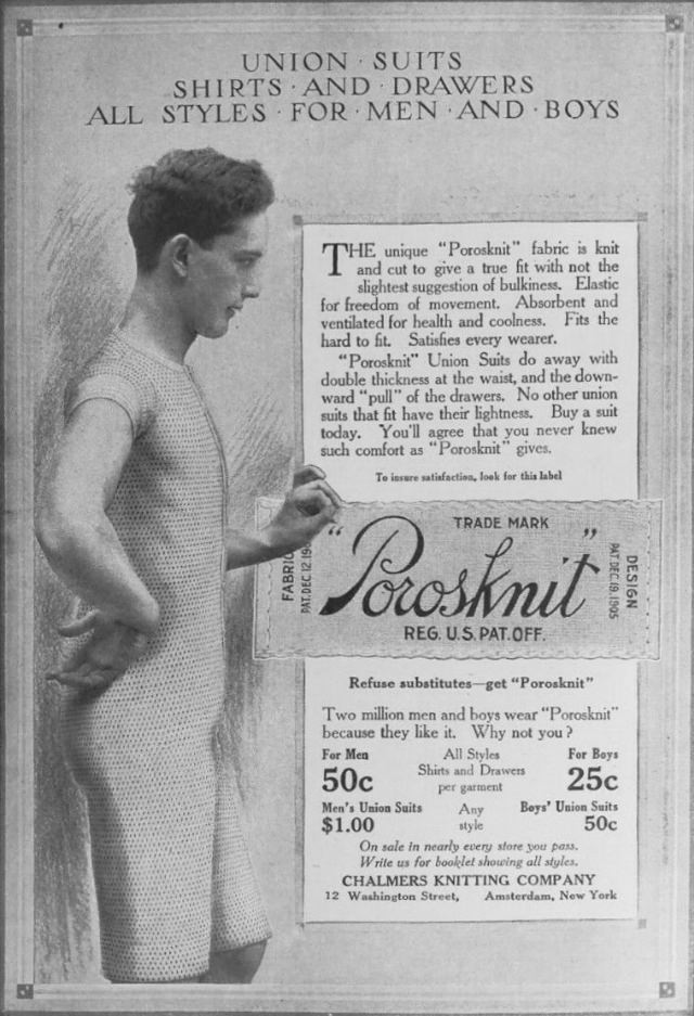 Vintage Ads for Porosknit Underwear for Men and Boys from the early 1900s