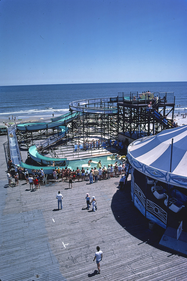 Water slide above Fun Pier, Wildwood, New Jersey, 1978