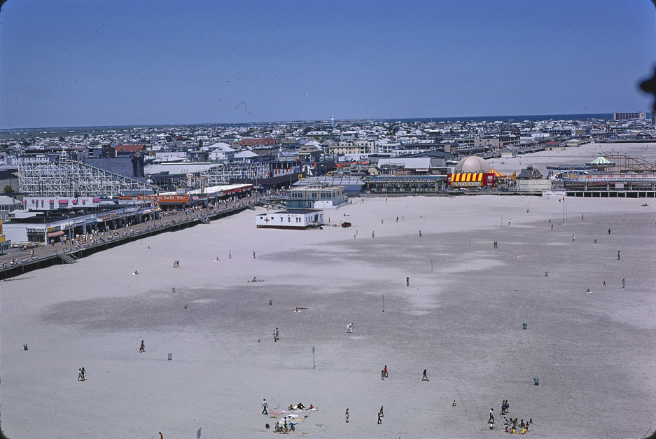 Overall above beach and boardwalk, Wildwood, New Jersey, 1978