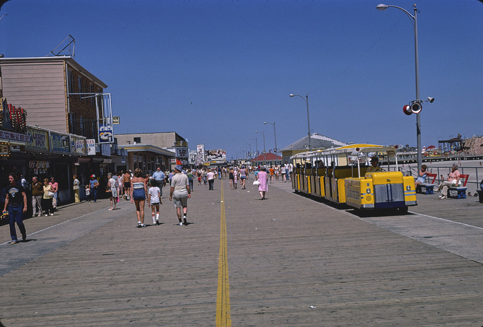 Boardwalk and tram, Wildwood, New Jersey, 1978