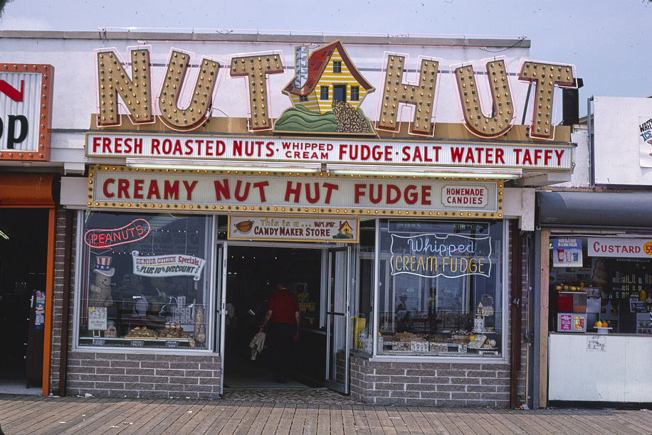 Boardwalk Nut Hut store, Wildwood, New Jersey, 1978