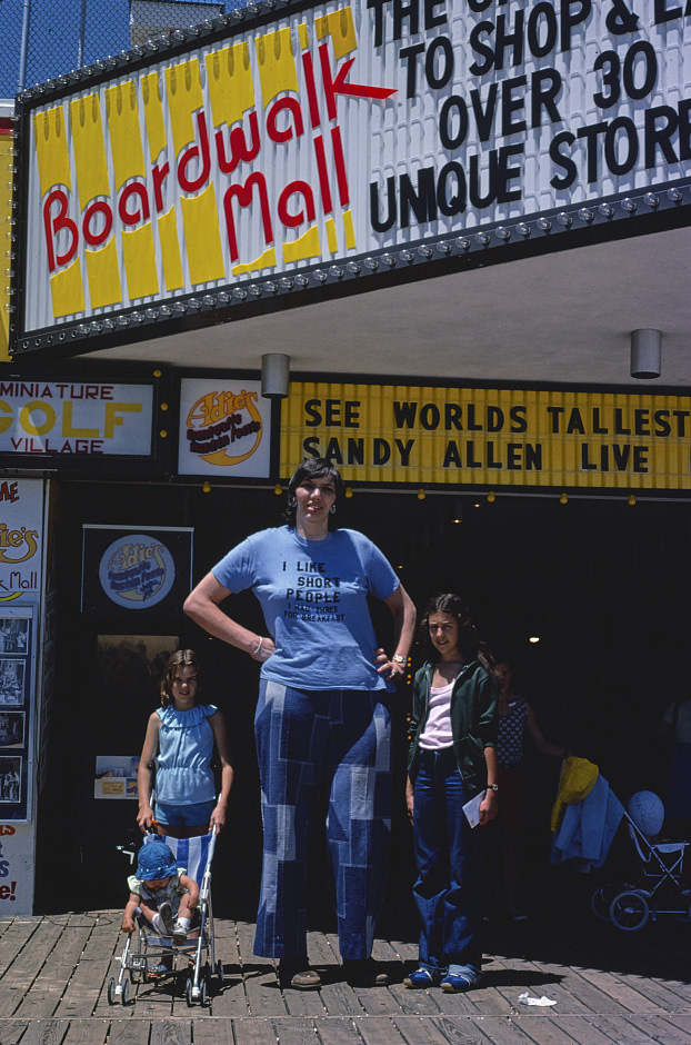 World's tallest woman, Sandy Allen, Boardwalk, Wildwood, New Jersey, 1978