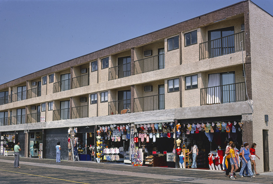 Boardwalk stores T-shirts, apartment, Wildwood, New Jersey, 1978