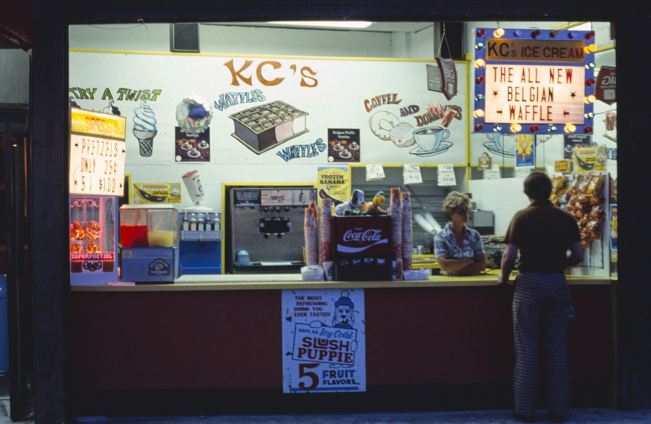 Boardwalk store food, Wildwood, New Jersey, 1978