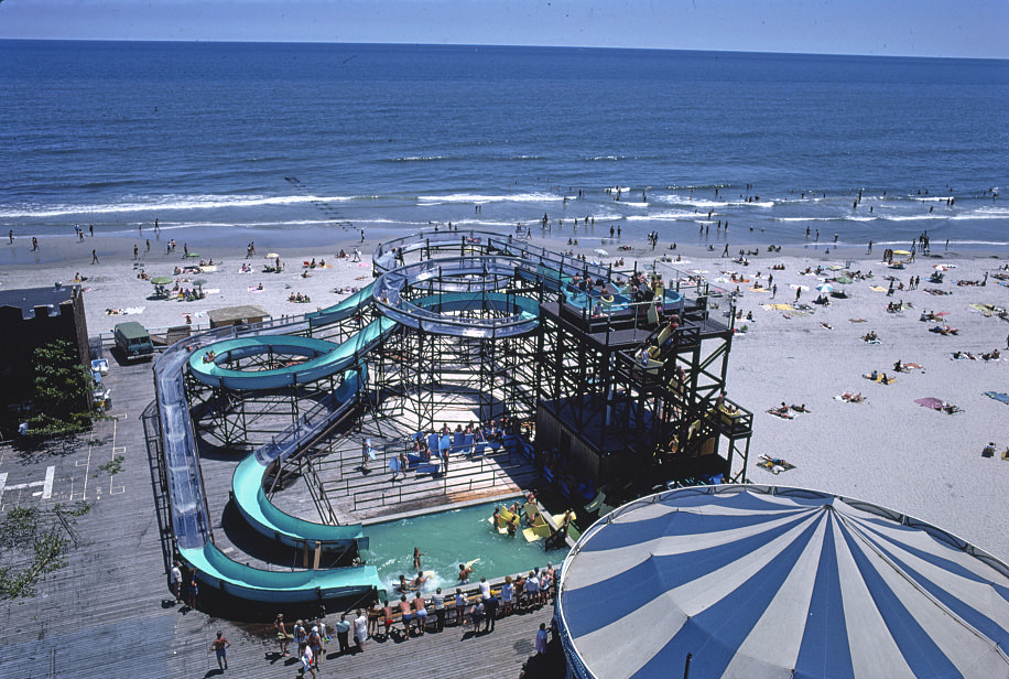 Water slide above Fun Pier, Wildwood, New Jersey, 1978