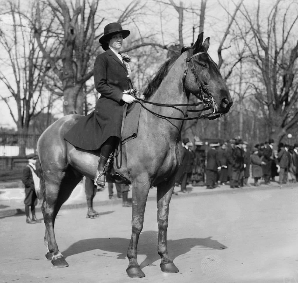 Alberta Hill on horseback at the Woman Suffrage Parade held in Washington, DC, March 3, 1913