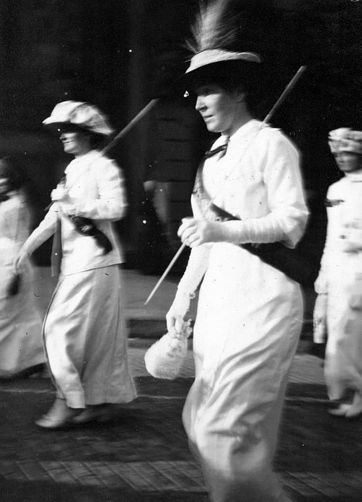 Matilda Gardner marching in suffrage procession