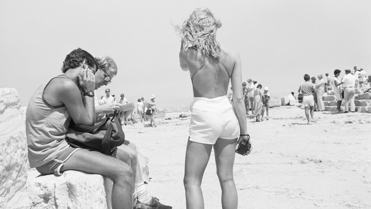 Tourists on Acropolis in Athens 1980s