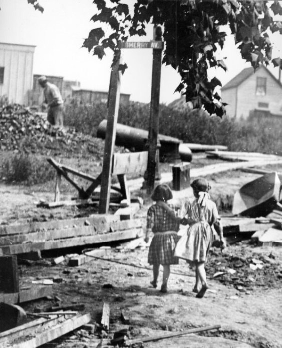 Two Young Girls at a Construction Site on Sherry Avenue, 1905