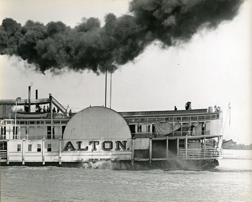 Side-wheel excursion boat Alton on river. Most days, this steamer ran St. Louis to Six-Mile Island on the Illinois River, 1909