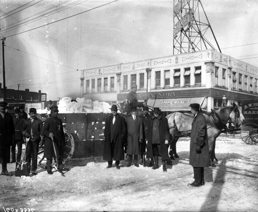 Snow removal outside Imperial Laundry, 1901.