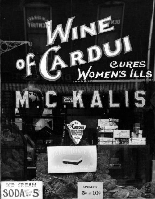 Drugstore window advertising "Wine of Cardui", 1903