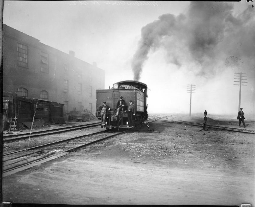 Rear of a railway locomotive travelling away from the camera, 1905