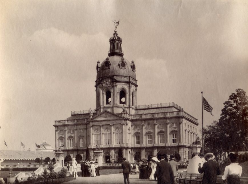 The German Pavilion at the 1904 World's Fair in St. Louis, 1906. This pavilion was best known for its bells which could be heard from a great distance.