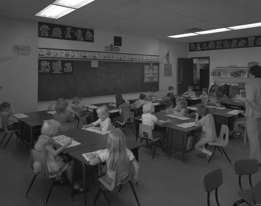 A group of school children in a classroom at Pflugerville Elementary School, 1978