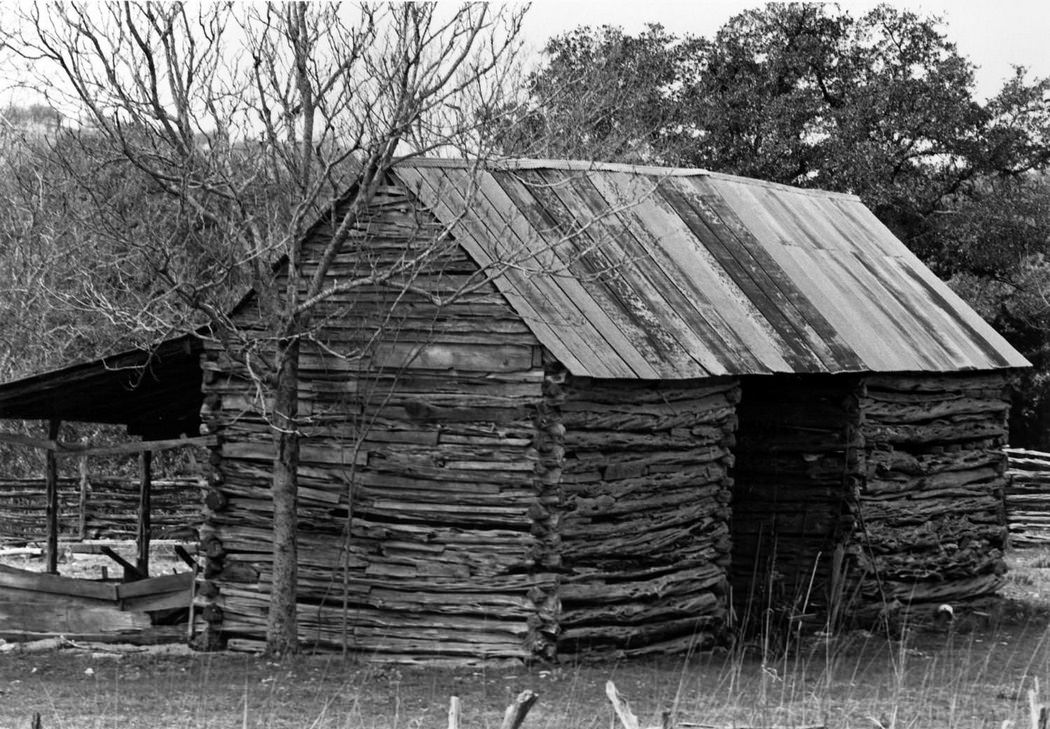 Exterior of log cabin at Bohl's Place, 1971.