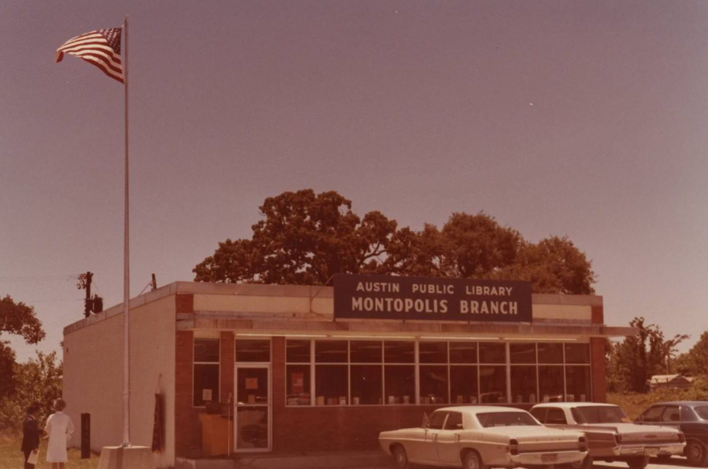 Flagpole inauguration at the Montopolis Branch of the Austin Public Library on July 4th, 1971.