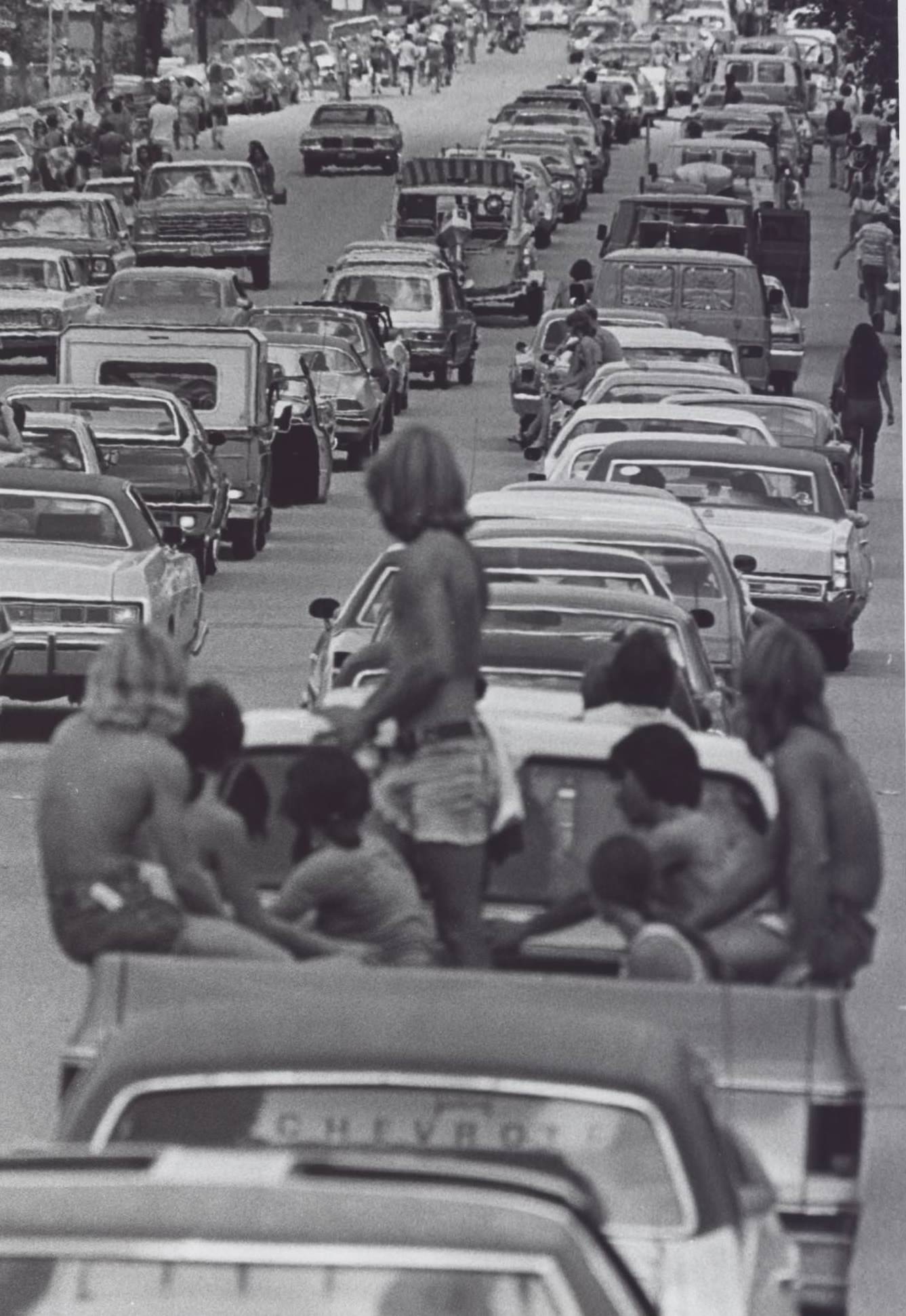 Line of Cars Waiting to Enter a Festival, 1970s