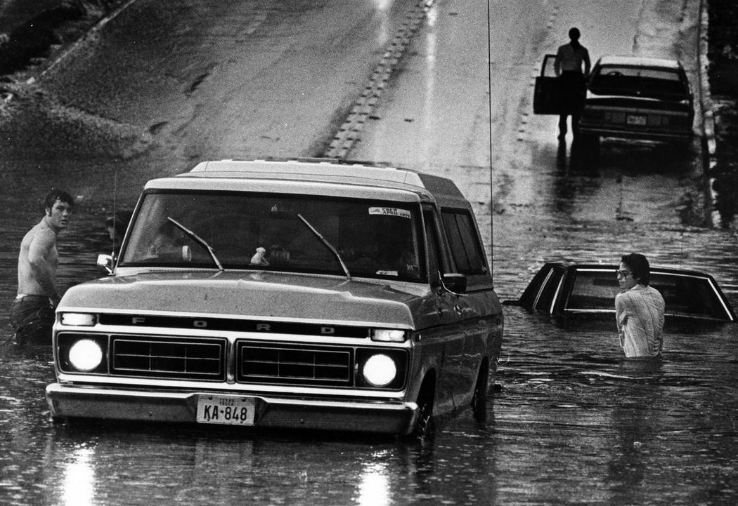 Motorists stranded in flood waters, May 21, 1979.