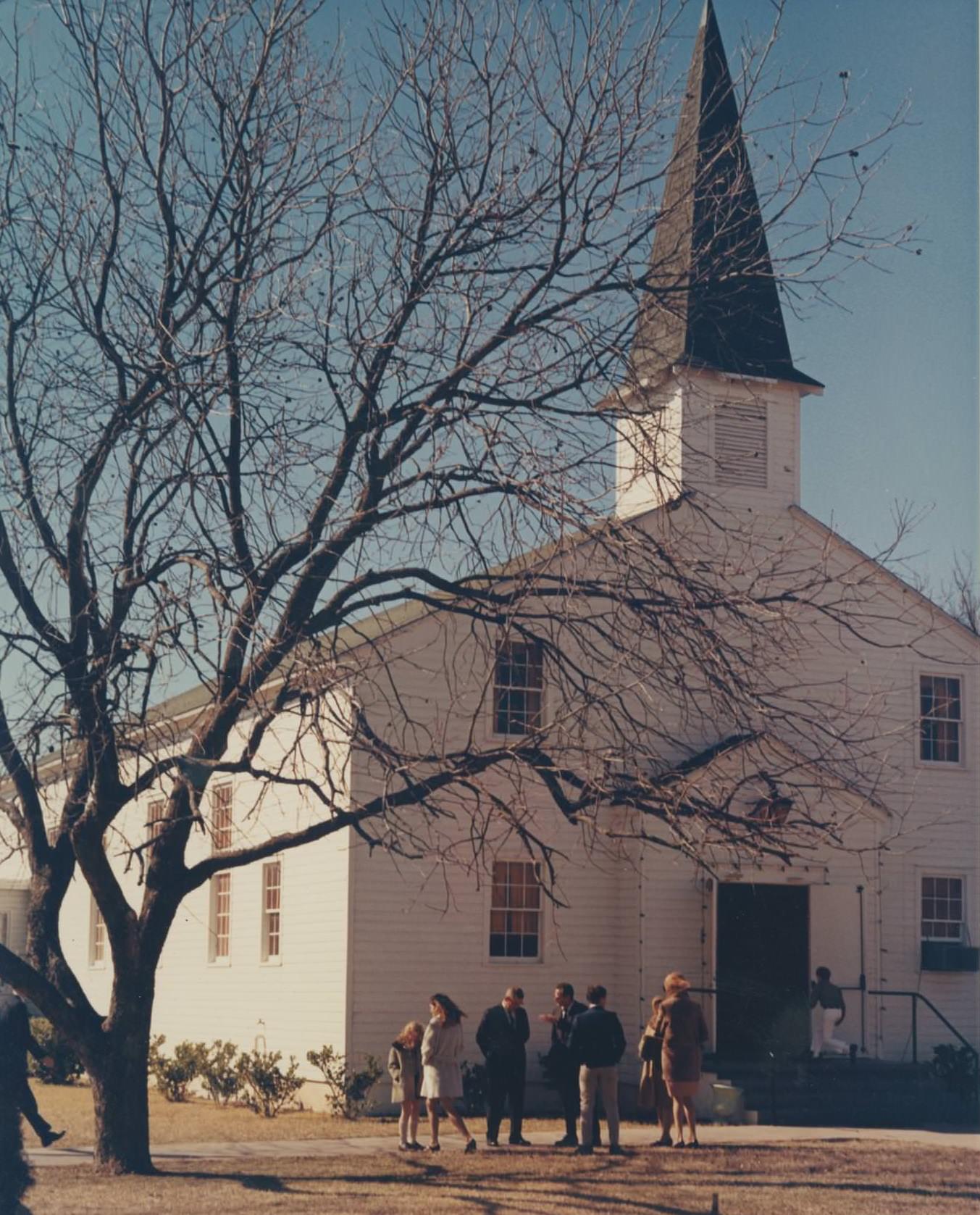 Old Bergstrom Air Base chapel, which was later converted to the base education office, 1975