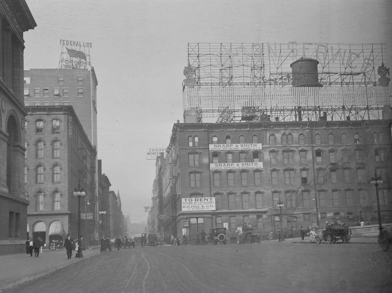 Michigan Avenue at Randolph Street, Chicago, Illinois, December 1914.