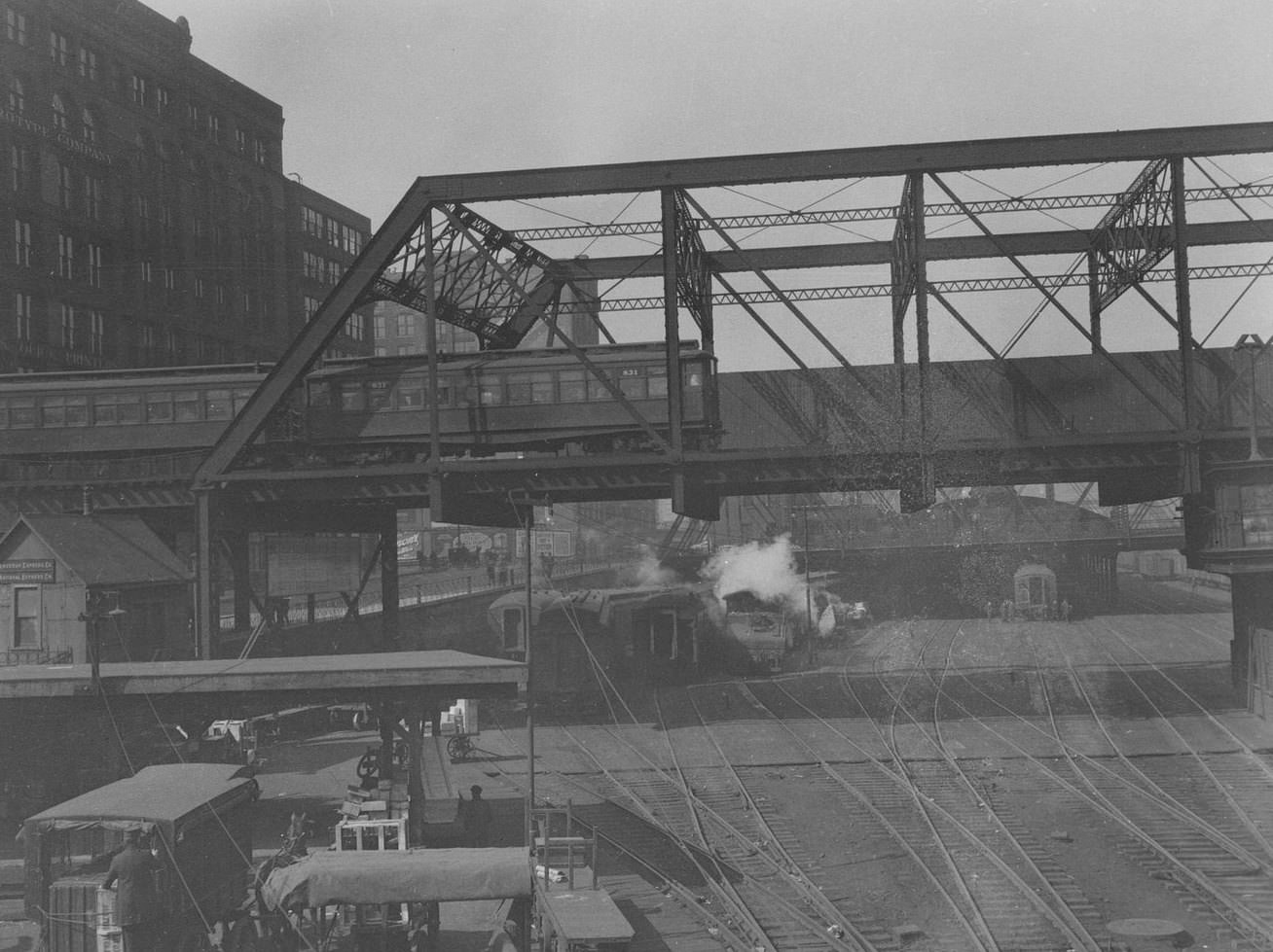 Railroad yards at Canal Street and Van Buren Street, Chicago, Illinois, March 1915.