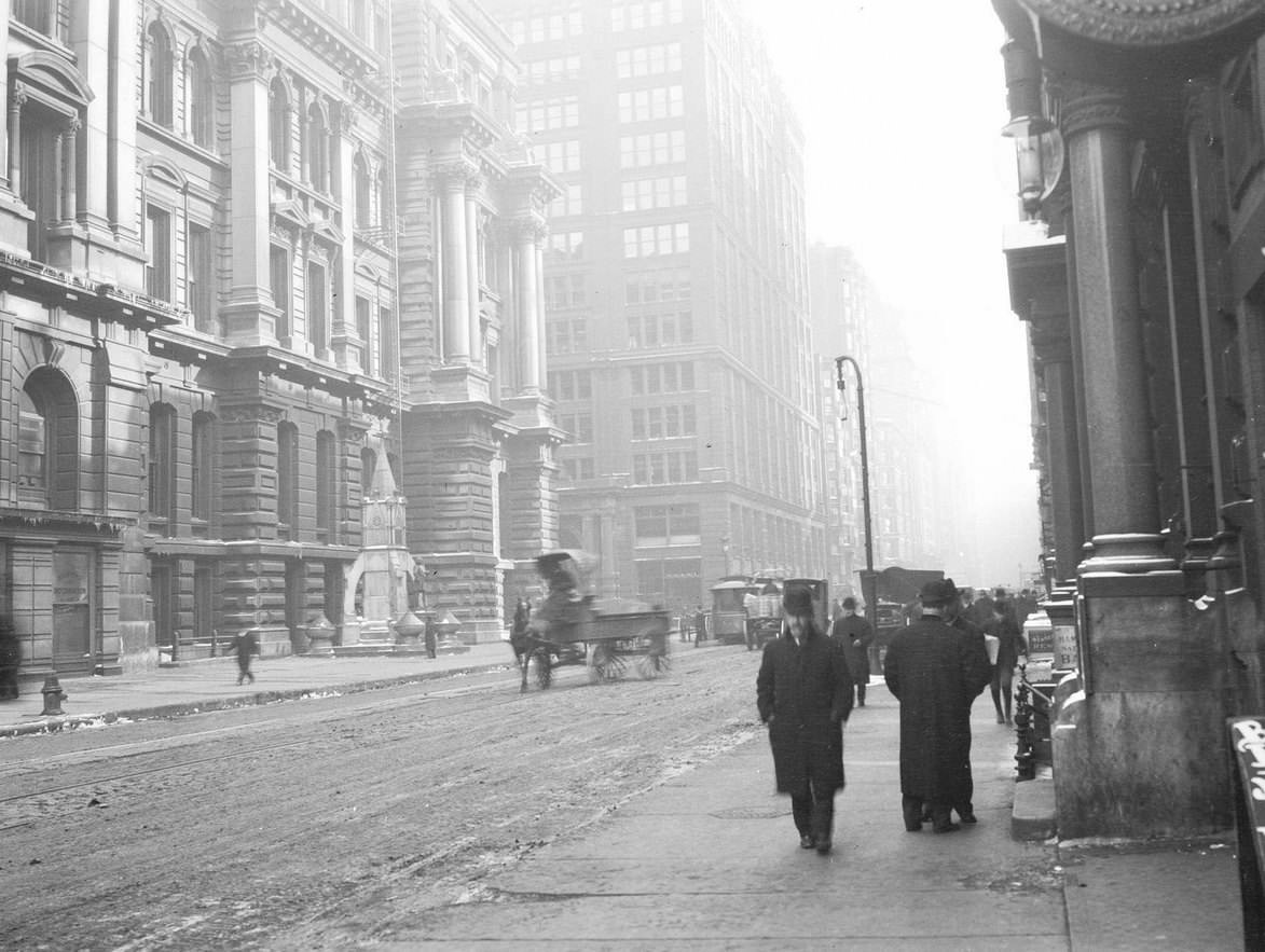 East side of LaSalle Street, north of Washington Street, Chicago, Illinois, 1915.