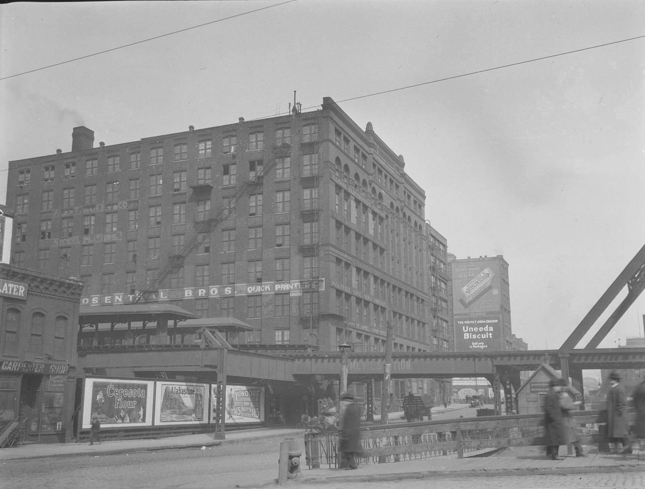 View of the west side of Canal Street, north from Van Buren Street, Chicago, Illinois, 1915.